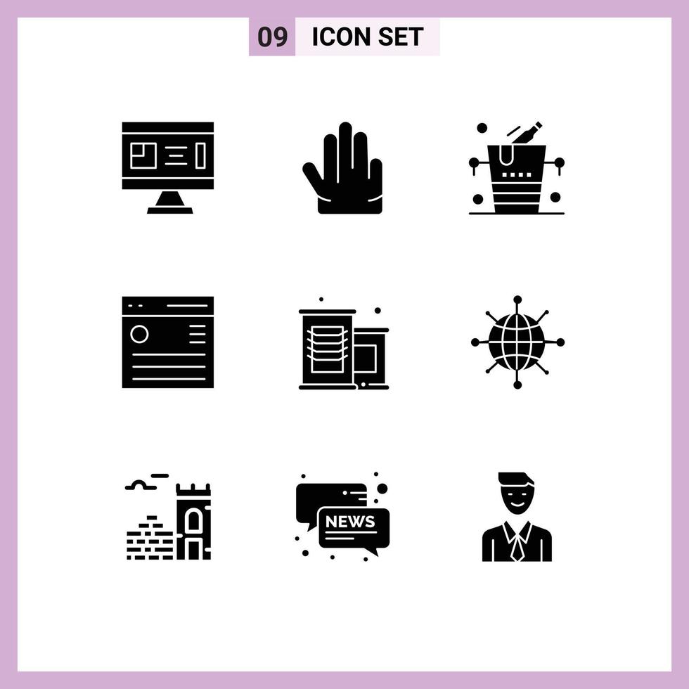 Universal Icon Symbols Group of 9 Modern Solid Glyphs of canned food menu bucket interface communication Editable Vector Design Elements