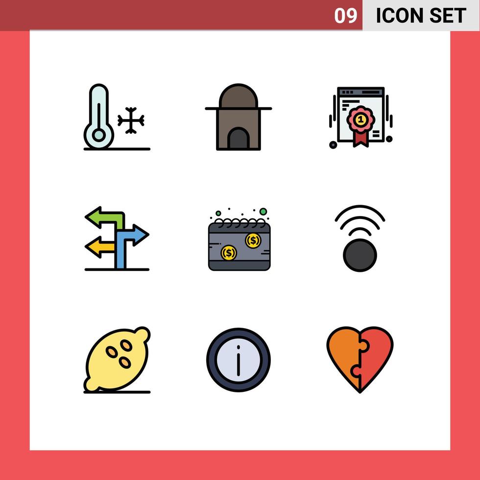 User Interface Pack of 9 Basic Filledline Flat Colors of payday calendar badge navigation arrow Editable Vector Design Elements