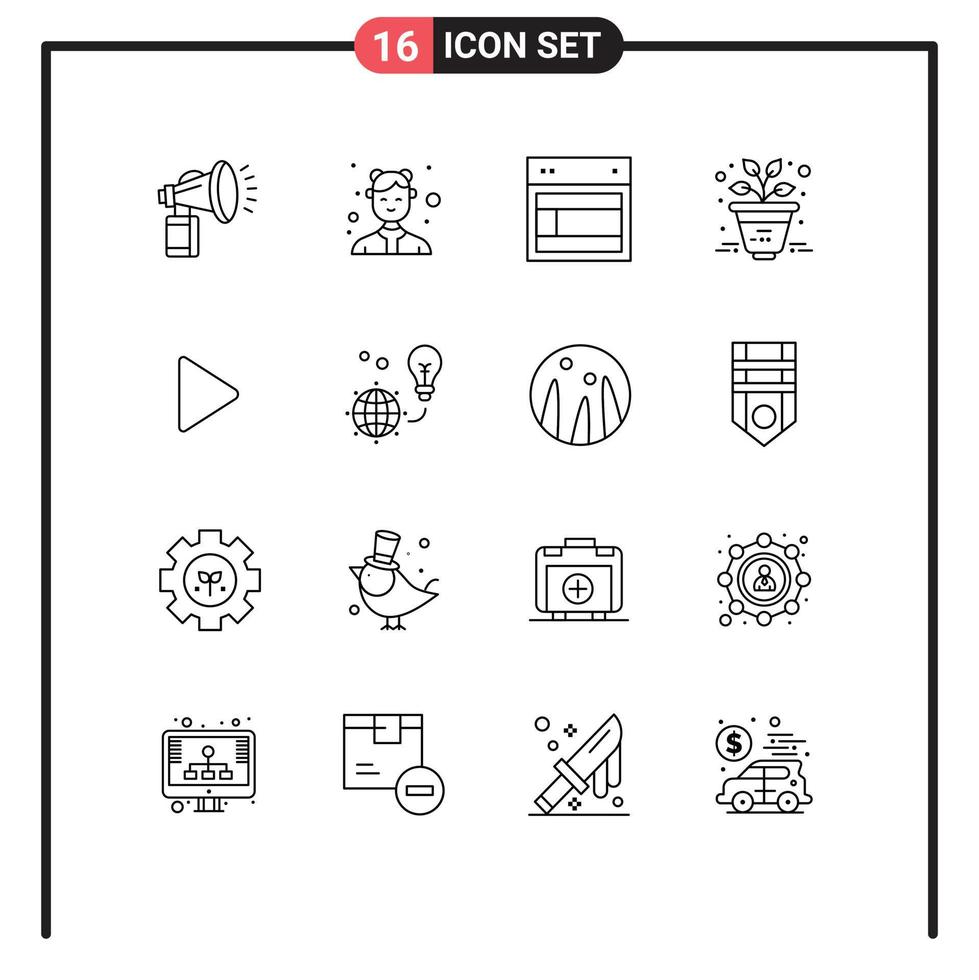 Set of 16 Commercial Outlines pack for plant business waitresses website site Editable Vector Design Elements
