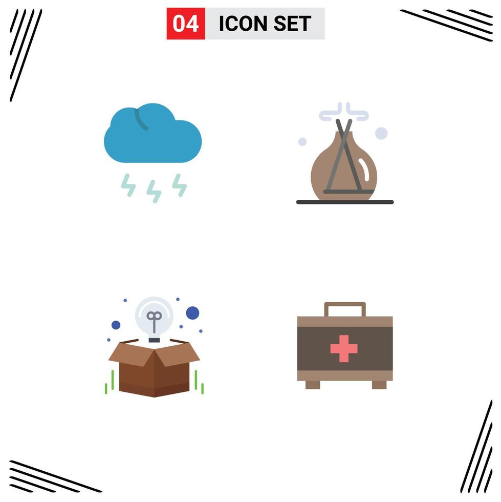 Editable Vector Line Pack of 4 Simple Flat Icons of cloud idea weather spa offer Editable Vector Design Elements
