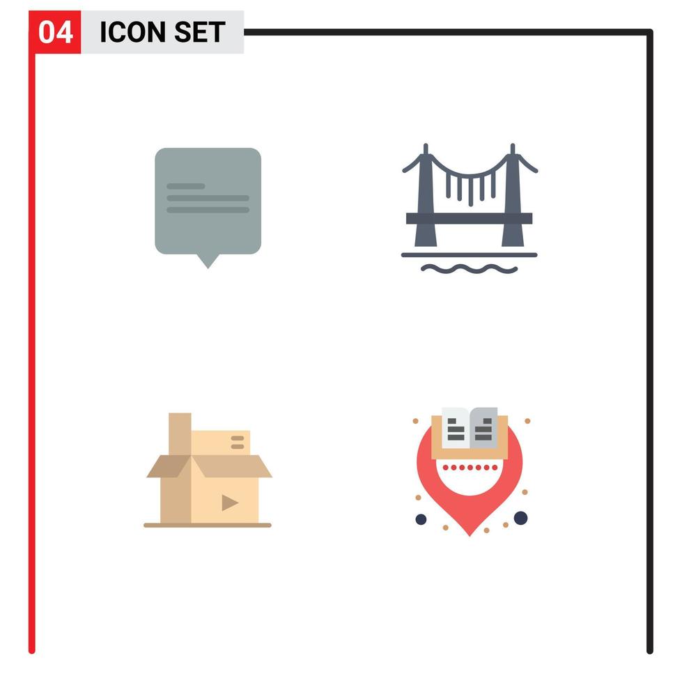 conjunto de 4 iconos planos vectoriales en cuadrícula para chatear puente digital paisaje urbano publicar elementos de diseño vectorial editables vector