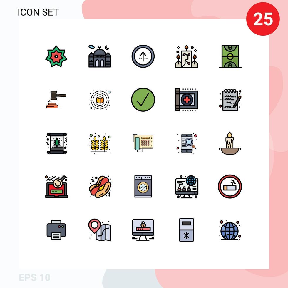 Universal Icon Symbols Group of 25 Modern Filled line Flat Colors of light candle moon ui direction Editable Vector Design Elements