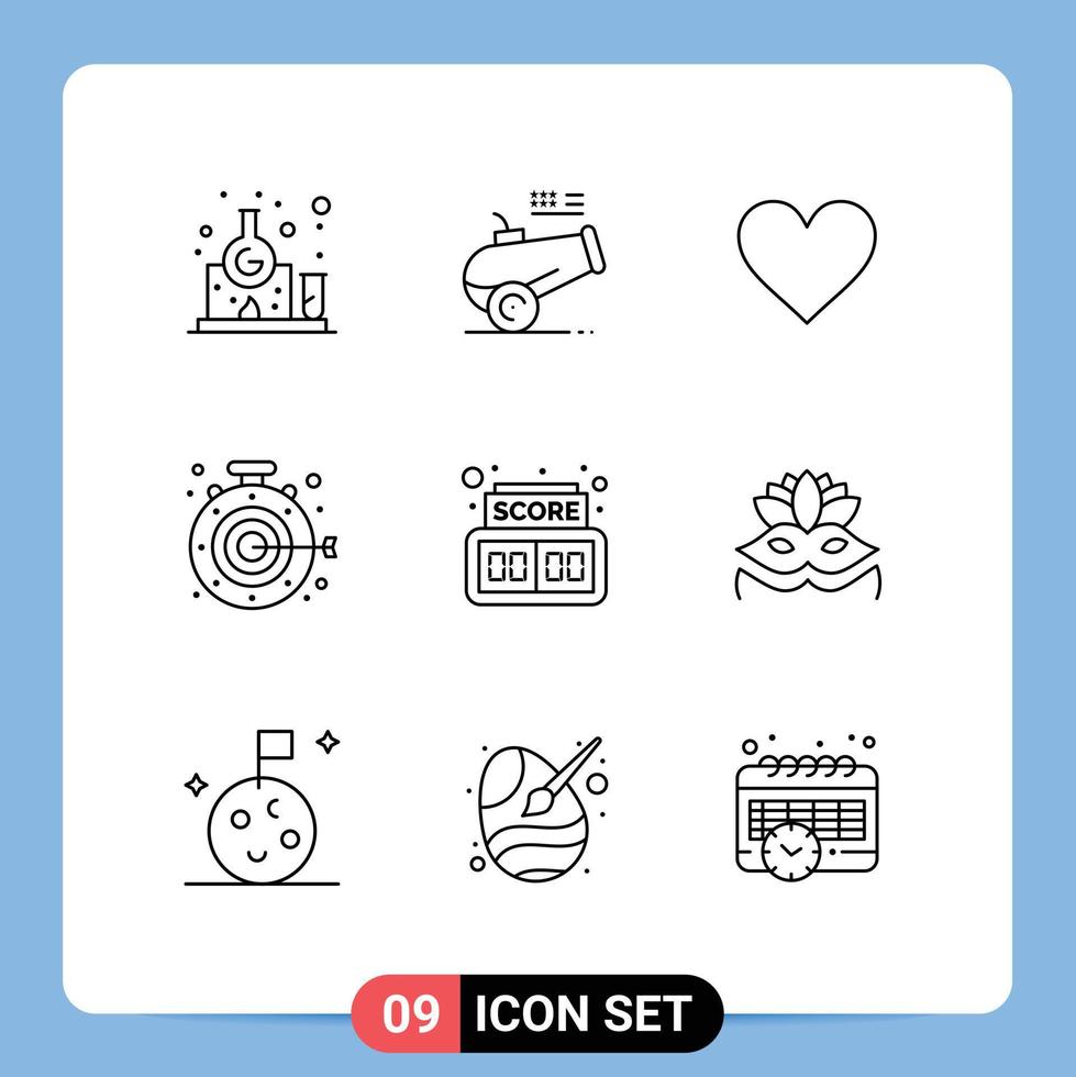 Modern Set of 9 Outlines and symbols such as digital goal love aim stopwatch Editable Vector Design Elements