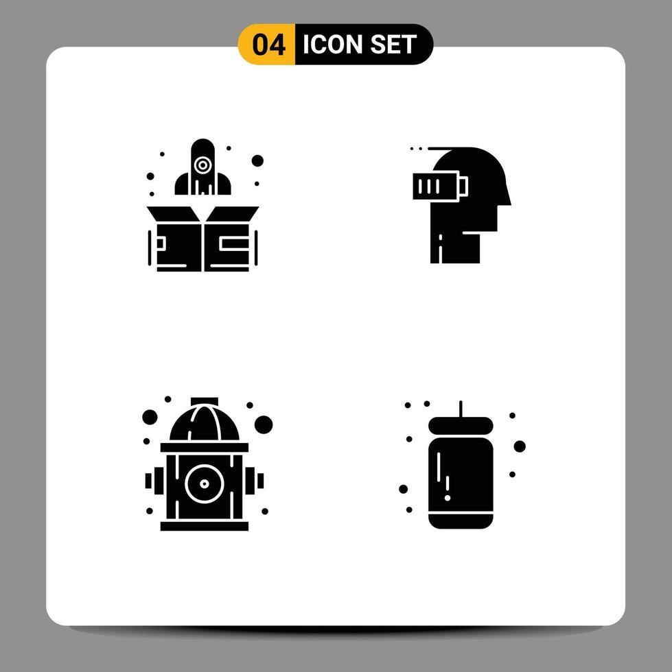 Modern Set of 4 Solid Glyphs Pictograph of rocket hydrant battery mental ketchup Editable Vector Design Elements