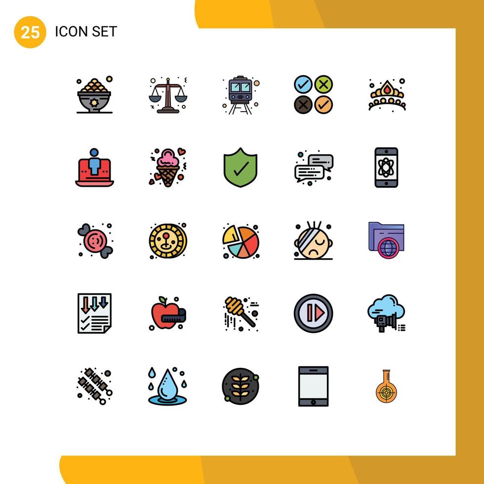 Stock Vector Icon Pack of 25 Line Signs and Symbols for jewelry crown rail tick cross Editable Vector Design Elements