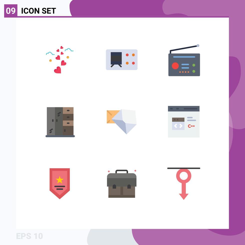 grupo de 9 signos y símbolos de colores planos para elementos de diseño de vectores editables de vida empresarial de gadgets de correo abierto