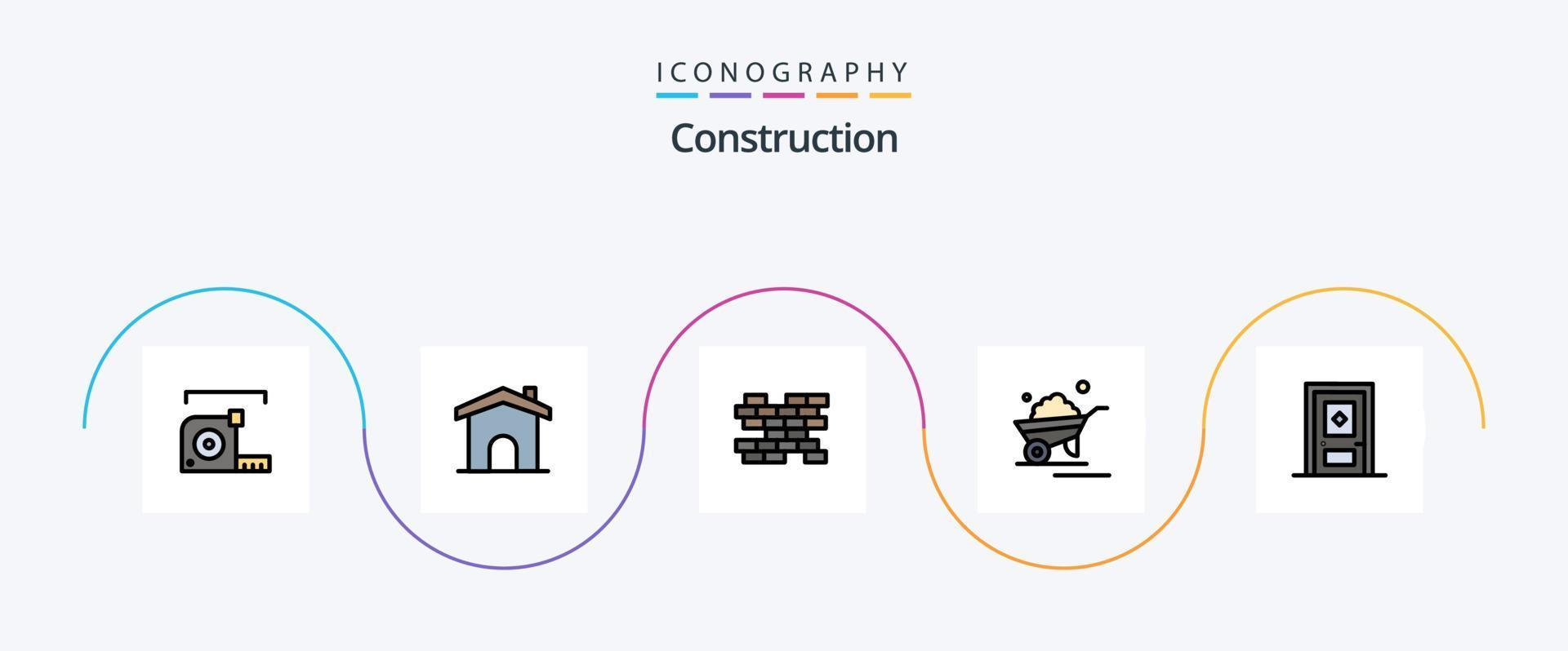 Construction Line Filled Flat 5 Icon Pack Including building. truck. house. trolley. barrow vector