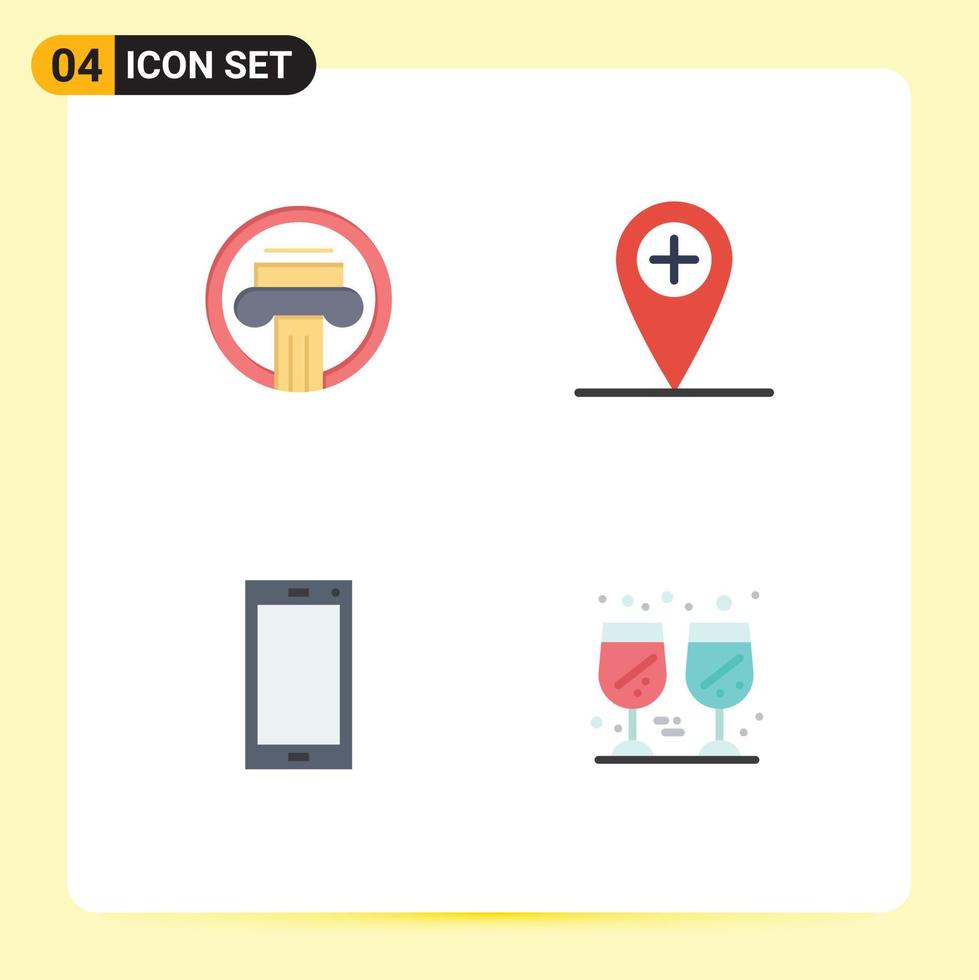 Set of 4 Vector Flat Icons on Grid for column smart phone decoration plus android Editable Vector Design Elements