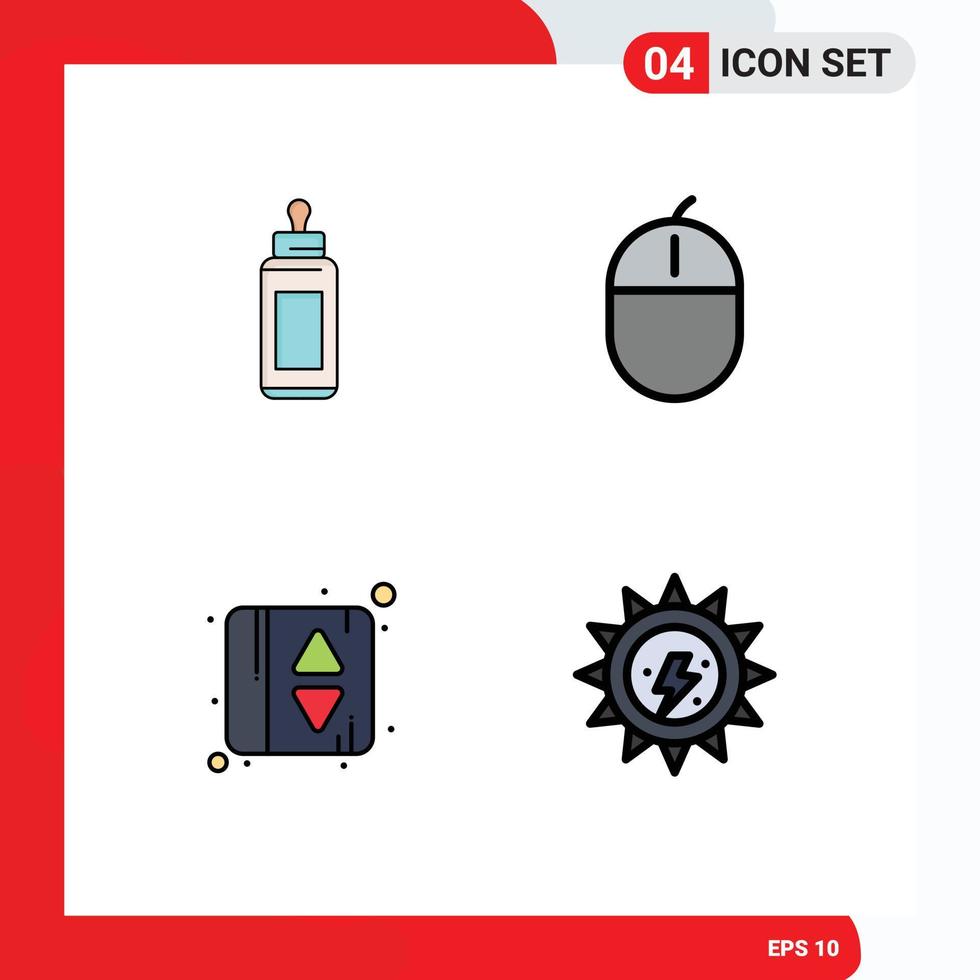 Group of 4 Modern Filledline Flat Colors Set for feeder mouse baby devices elevator door Editable Vector Design Elements