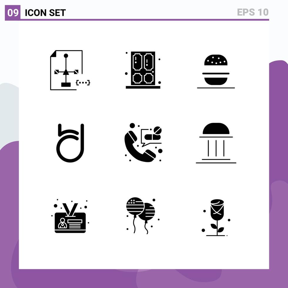 Group of 9 Modern Solid Glyphs Set for call crypto window coin usa Editable Vector Design Elements