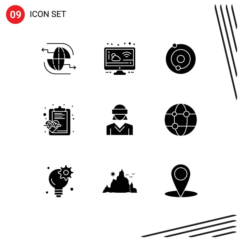 Universal Icon Symbols Group of 9 Modern Solid Glyphs of motion medical weather healthcare check Editable Vector Design Elements