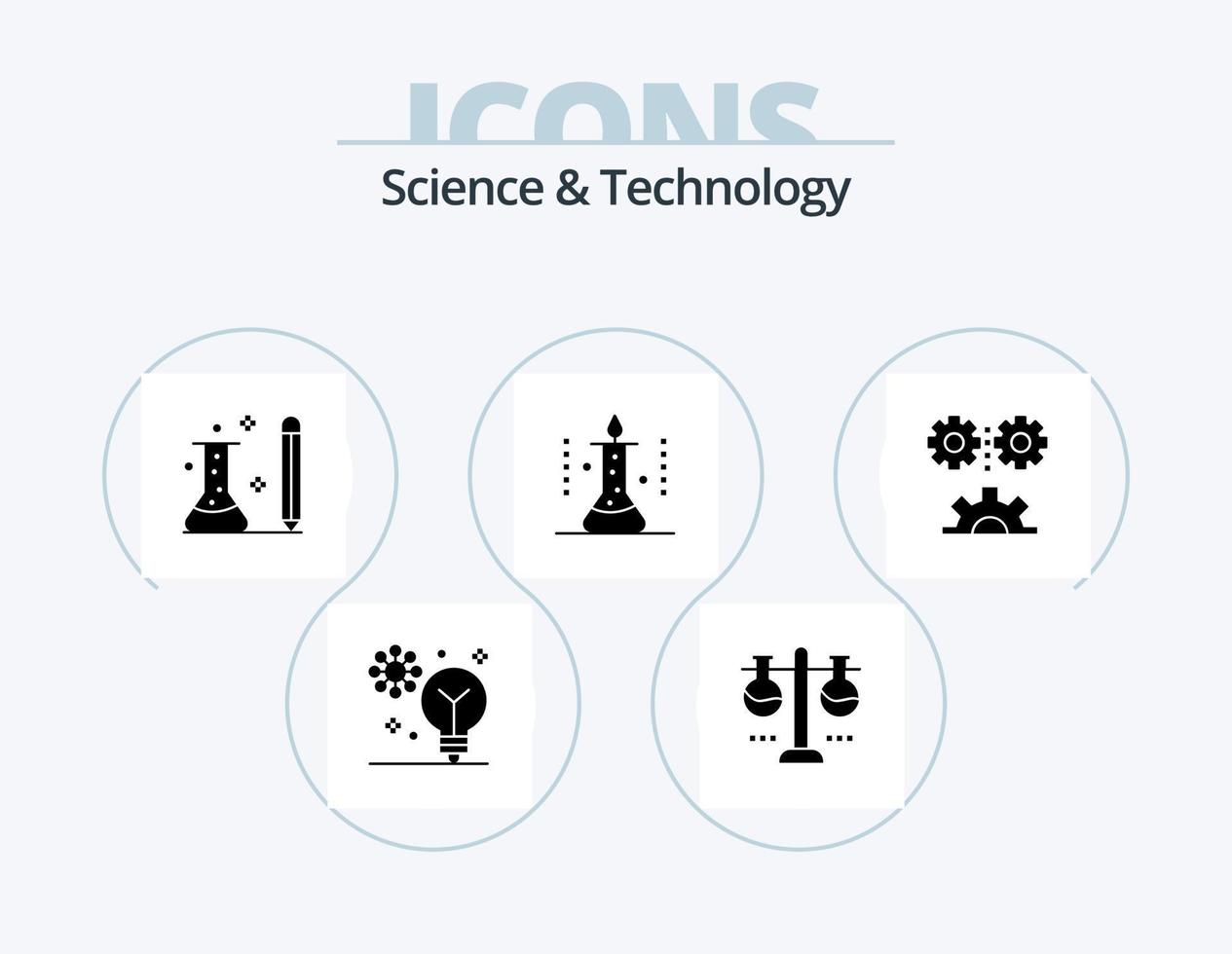 Science And Technology Glyph Icon Pack 5 Icon Design. science. laboratory. test flask. science. knowledge vector