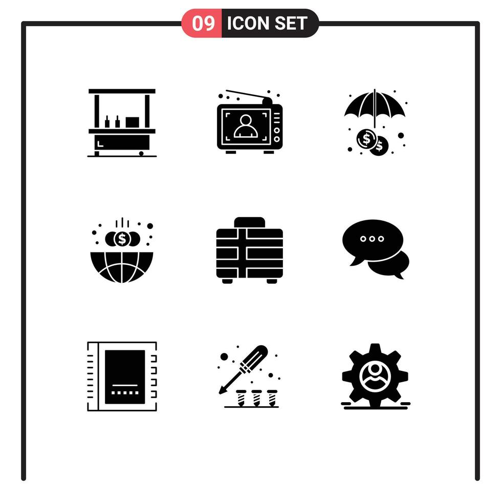 Set of 9 Modern UI Icons Symbols Signs for holiday globe marketing global business Editable Vector Design Elements