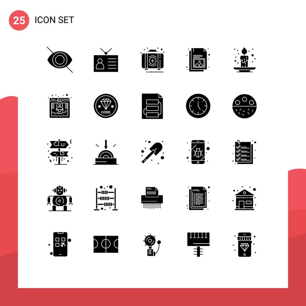 Mobile Interface Solid Glyph Set of 25 Pictograms of autumn gallery aid document box Editable Vector Design Elements