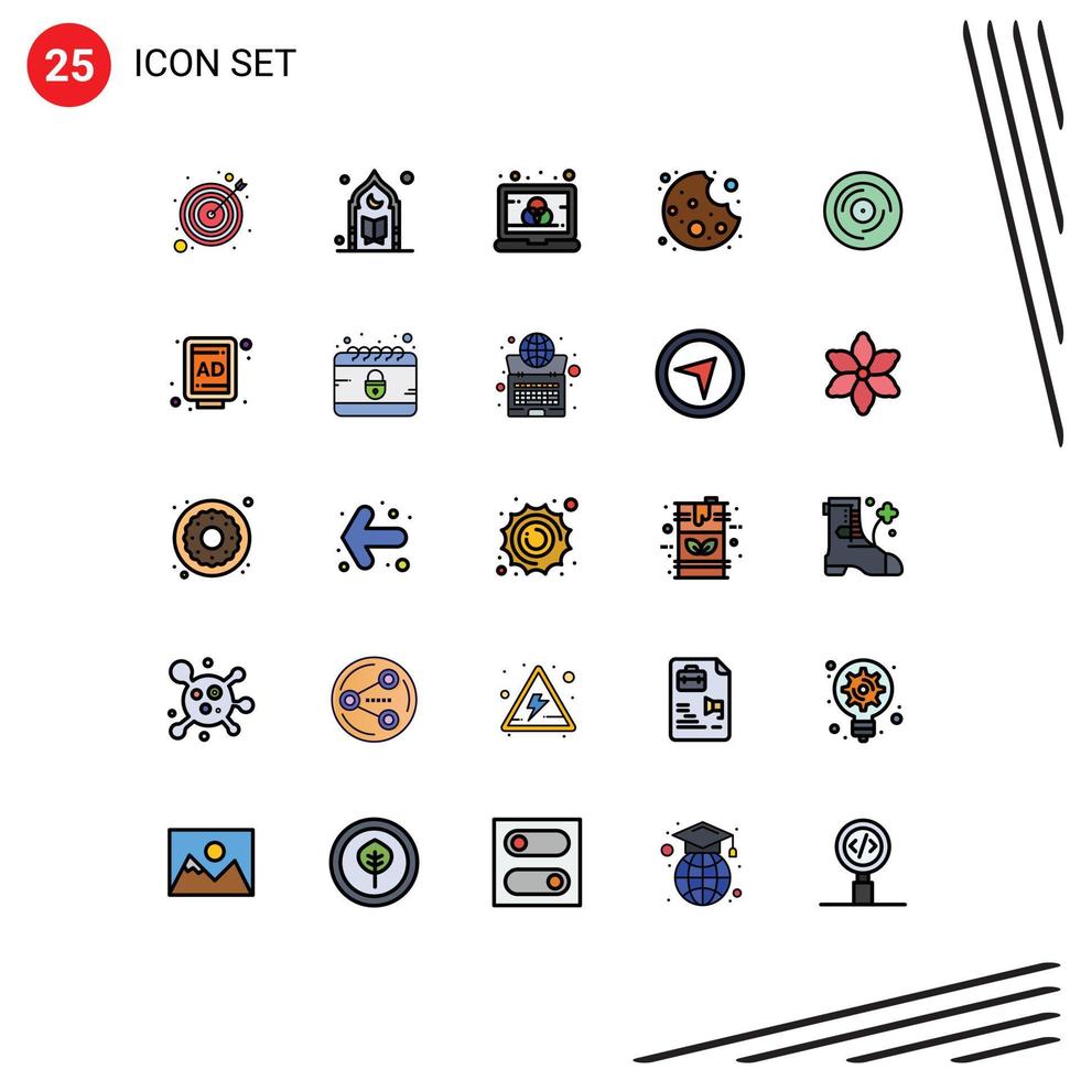 paquete de iconos de vector de stock de 25 signos y símbolos de línea para elementos de diseño de vector editables de pantalla de galleta de luna de comida dj