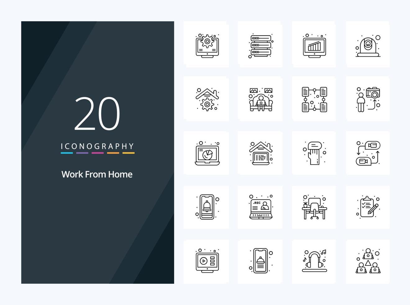 20 Work From Home Outline icon for presentation vector