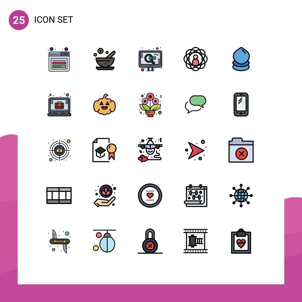 25 Universal Filled line Flat Color Signs Symbols of eco skills seo research development Editable Vector Design Elements