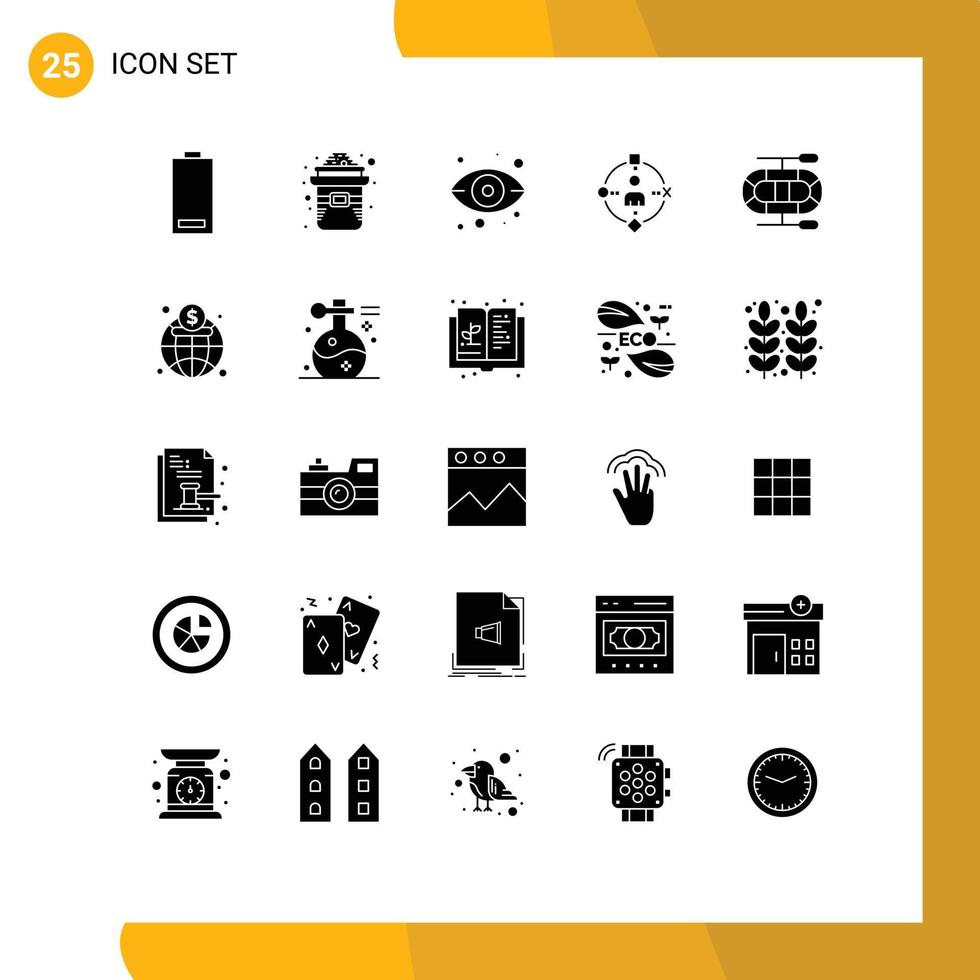 Set of 25 Modern UI Icons Symbols Signs for boat technology gold user view Editable Vector Design Elements