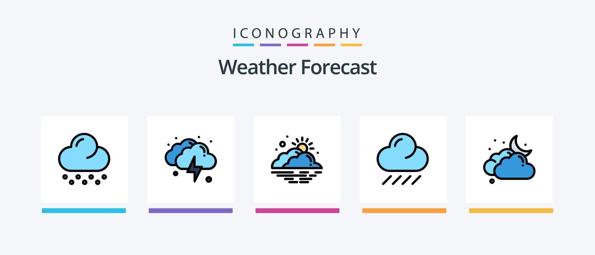 la línea meteorológica llenó el paquete de 5 íconos que incluye. clima. viento. termómetro. luna. diseño de iconos creativos vector