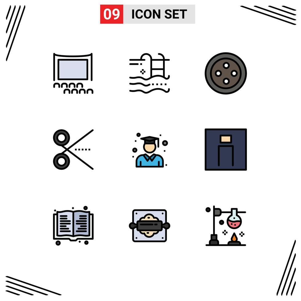 Set of 9 Vector Filledline Flat Colors on Grid for graduate ui water tool office Editable Vector Design Elements