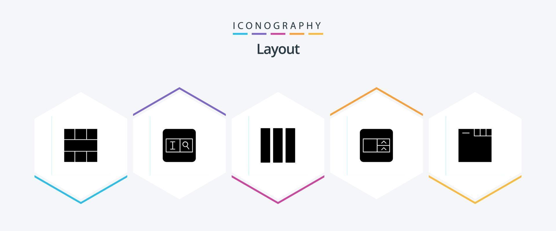 paquete de iconos de diseño de 25 glifos que incluye . pestañas. columna. navegador. cuadro de selección vector