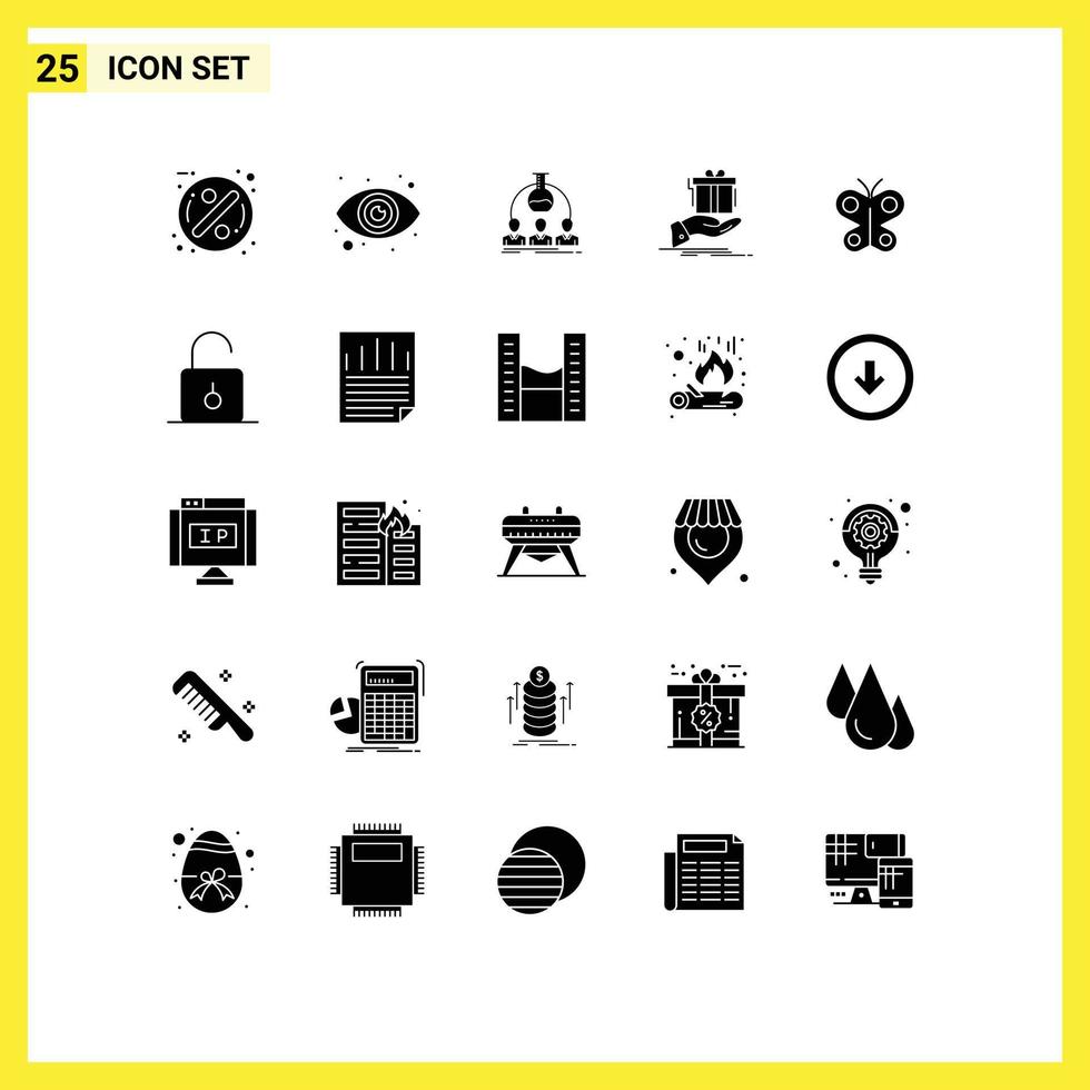 Group of 25 Solid Glyphs Signs and Symbols for butterfly idea lab solution gift Editable Vector Design Elements