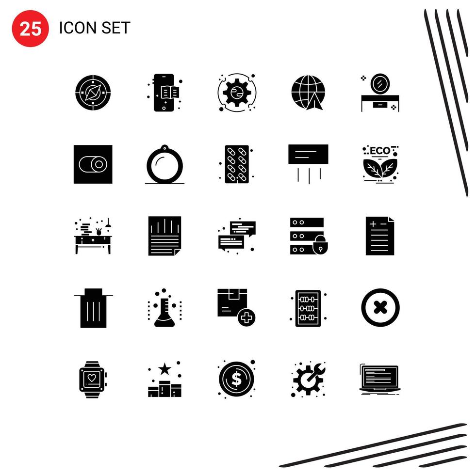 Group of 25 Modern Solid Glyphs Set for mirror table dressing table setup beauty table travel Editable Vector Design Elements