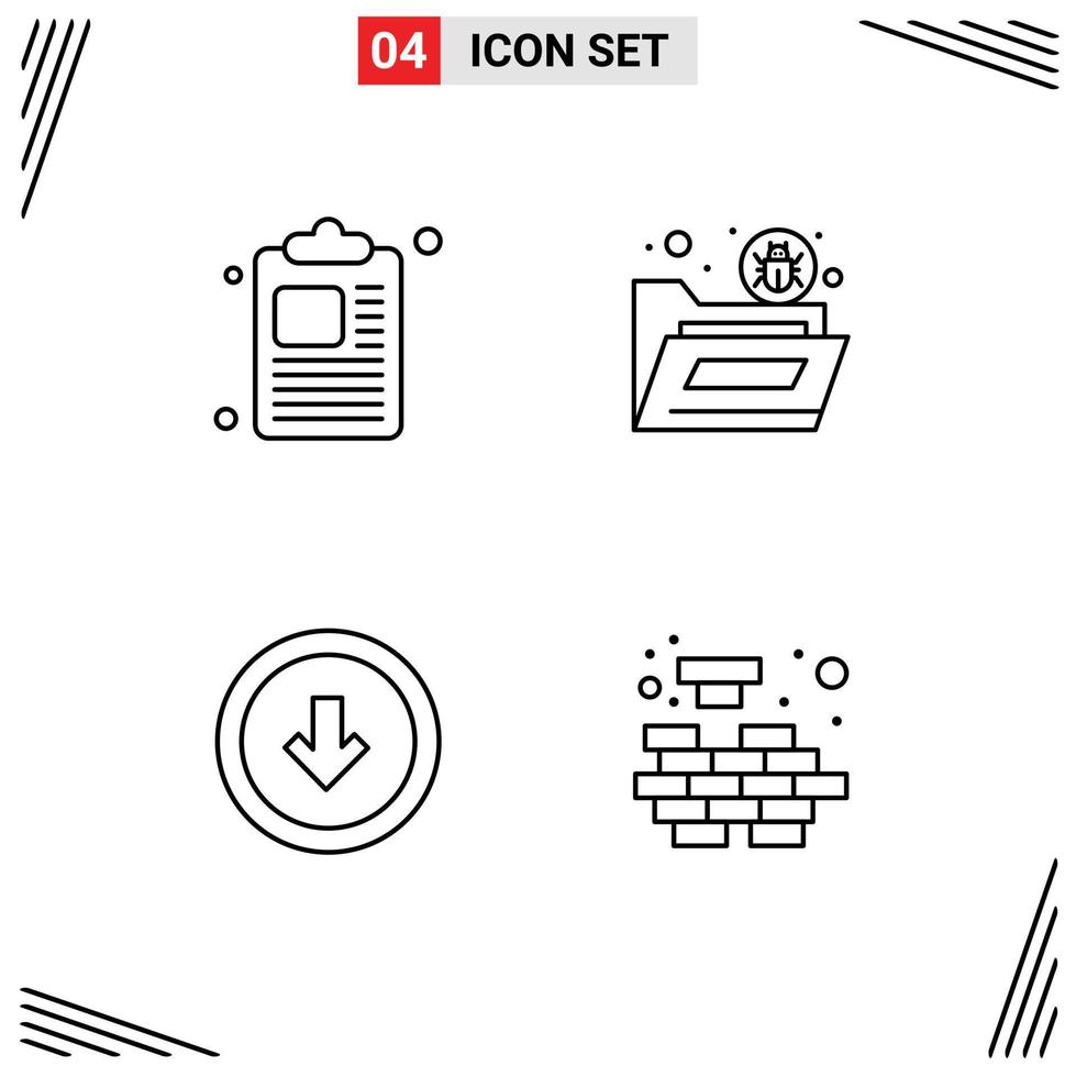 Modern Set of 4 Filledline Flat Colors Pictograph of business button bug security user interface Editable Vector Design Elements