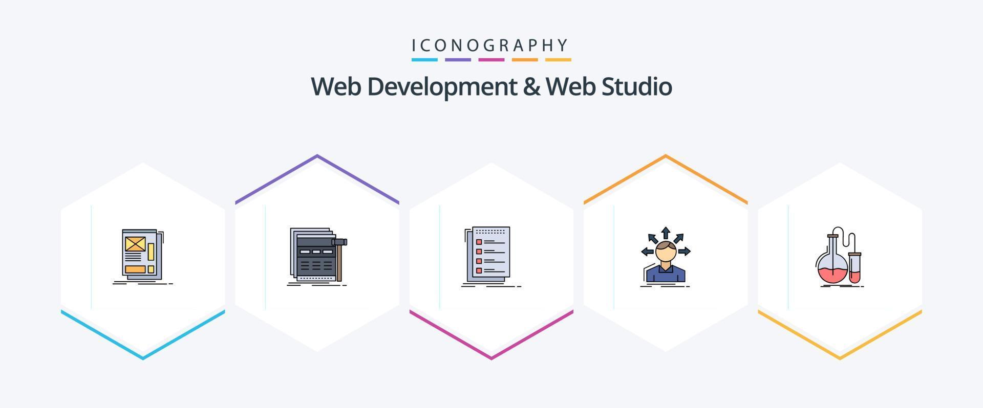 Web Development And Web Studio 25 FilledLine icon pack including options. conversion. webpage. to do. list vector