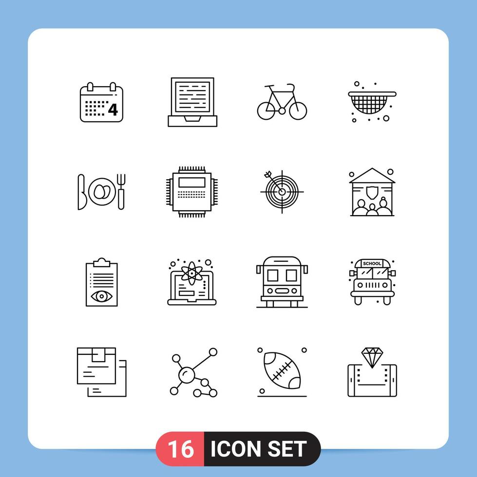 Set of 16 Modern UI Icons Symbols Signs for processor egg bike dinner agriculture Editable Vector Design Elements