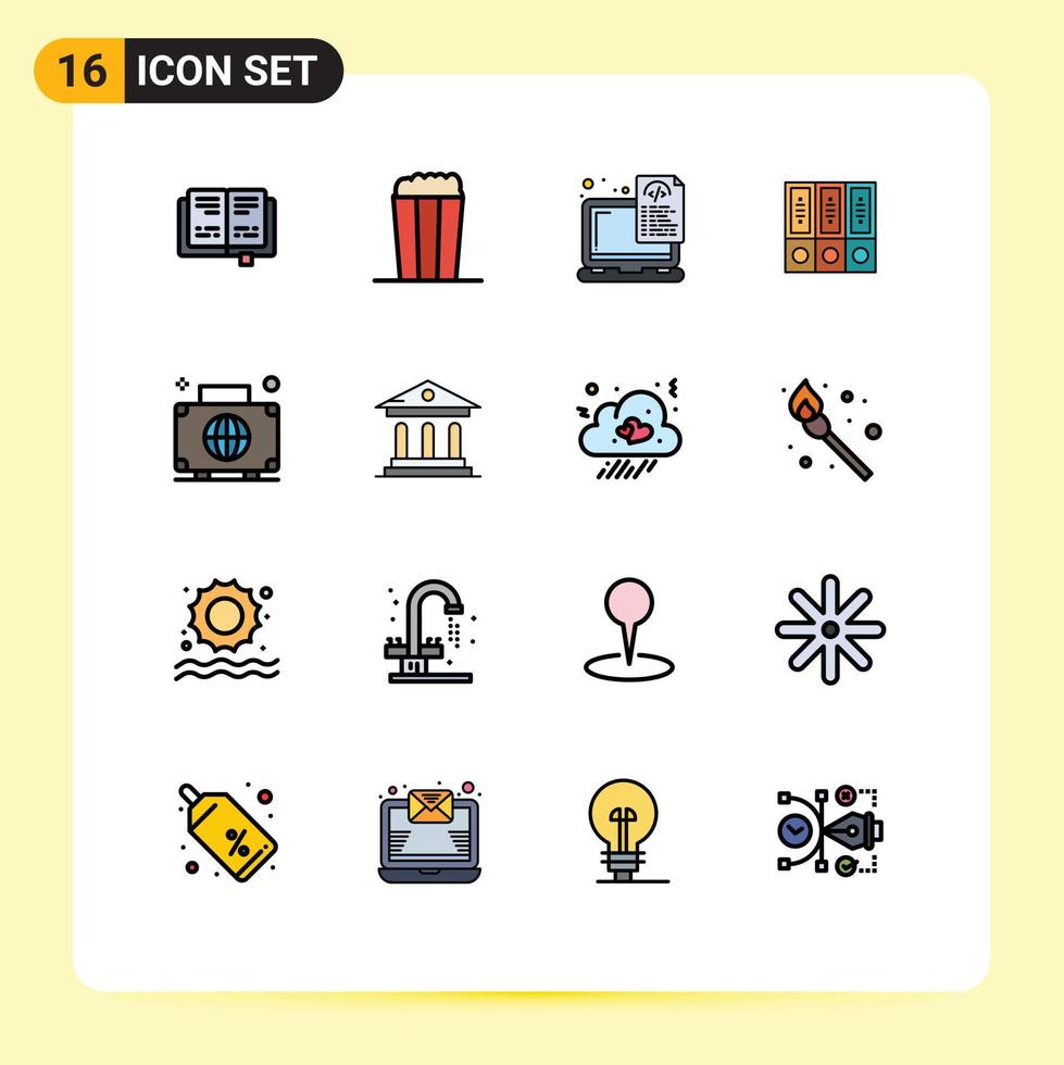 Set of 16 Modern UI Icons Symbols Signs for bag documents files database archive Editable Creative Vector Design Elements