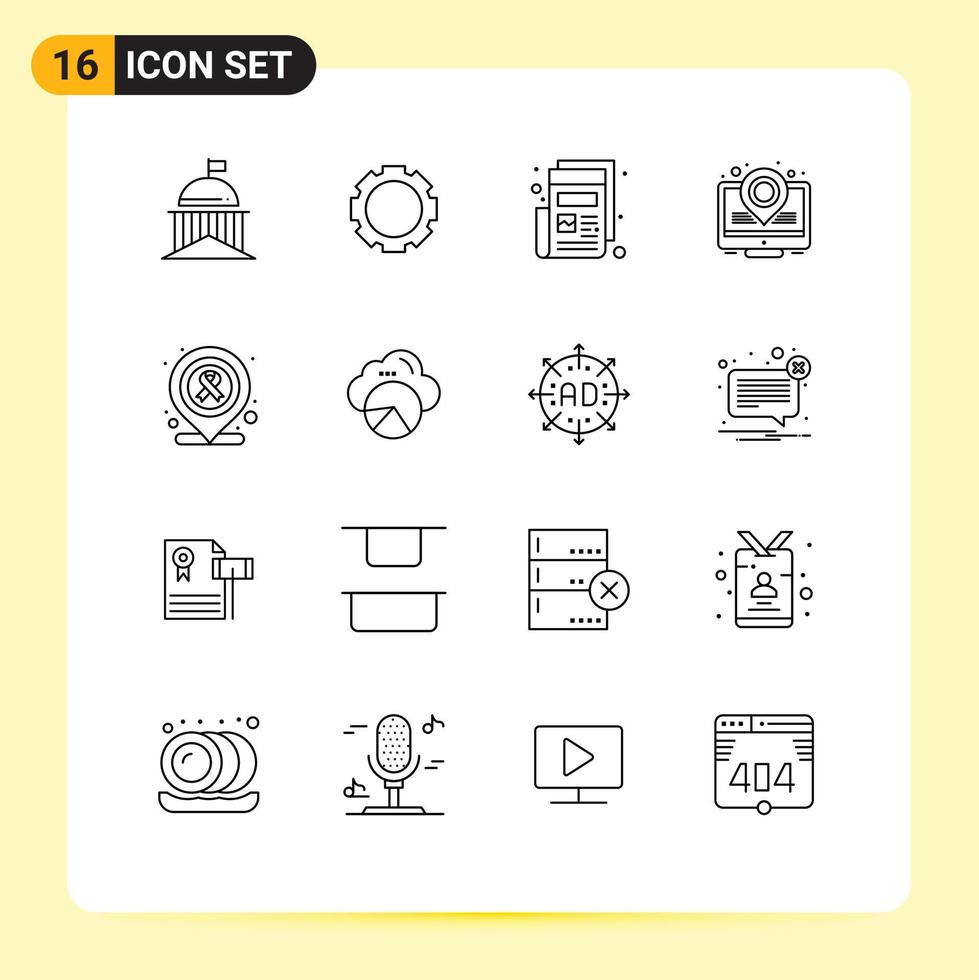 Set of 16 Vector Outlines on Grid for medical hospital news place holder heat map Editable Vector Design Elements