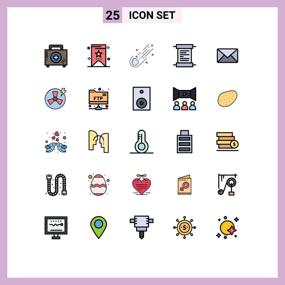 Set of 25 Modern UI Icons Symbols Signs for mail script asteroid receipt comet Editable Vector Design Elements