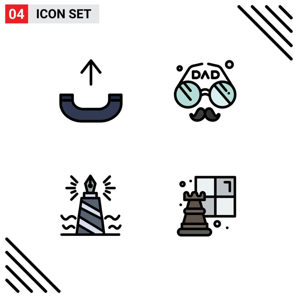 4 Universal Filledline Flat Colors Set for Web and Mobile Applications call write accessories father nib Editable Vector Design Elements