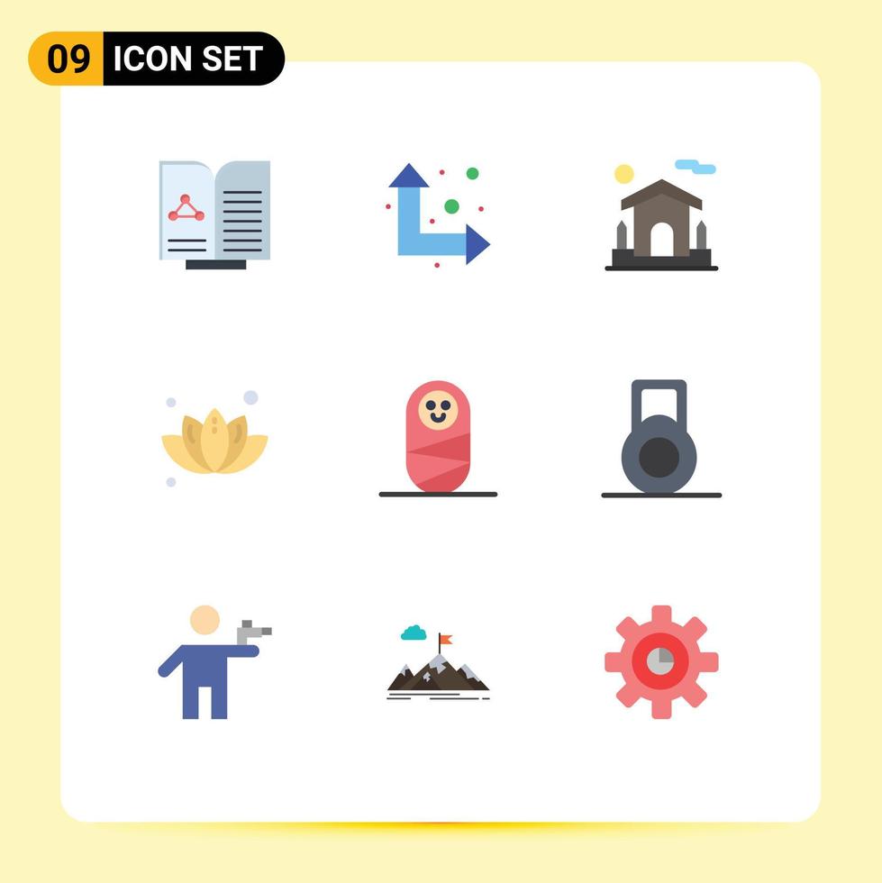 Group of 9 Modern Flat Colors Set for dumbbell child house tree leaf Editable Vector Design Elements