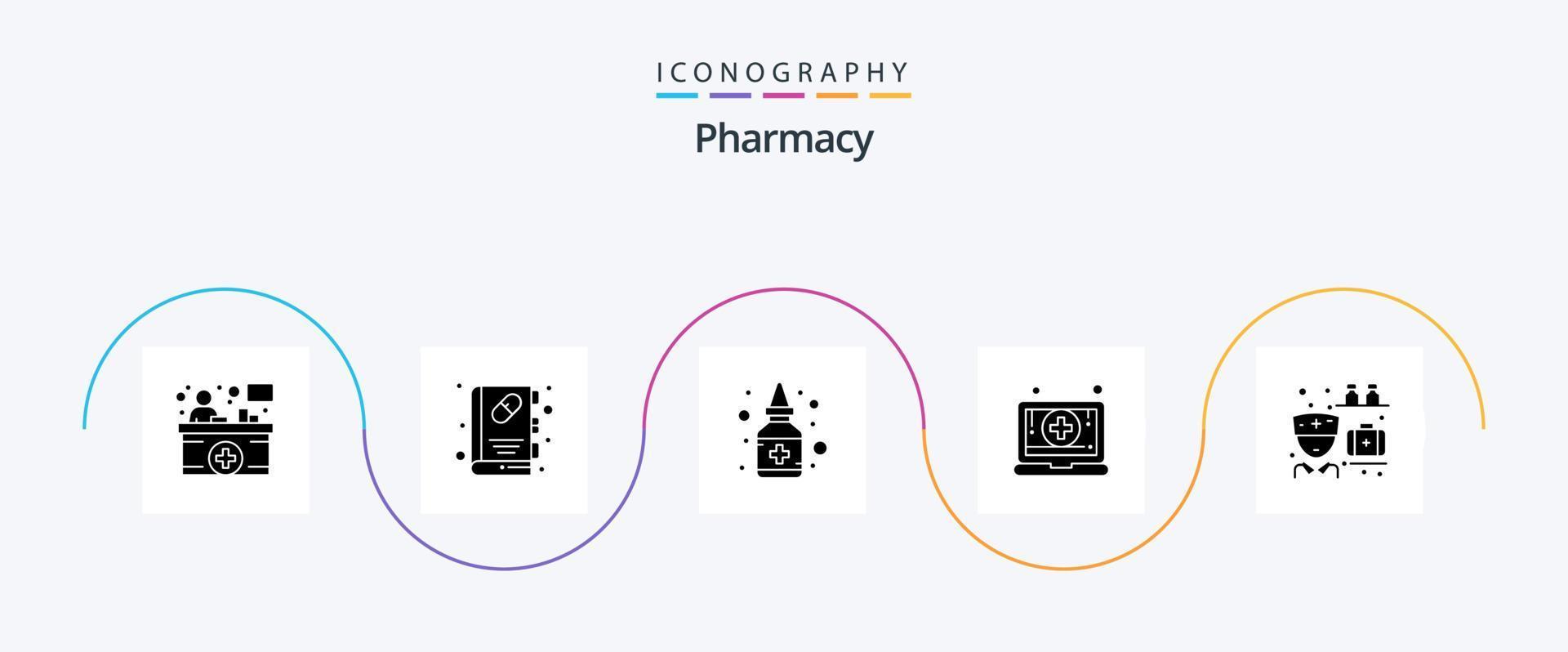 Pharmacy Glyph 5 Icon Pack Including medicine. pharmacy. bottle. medical. digital vector