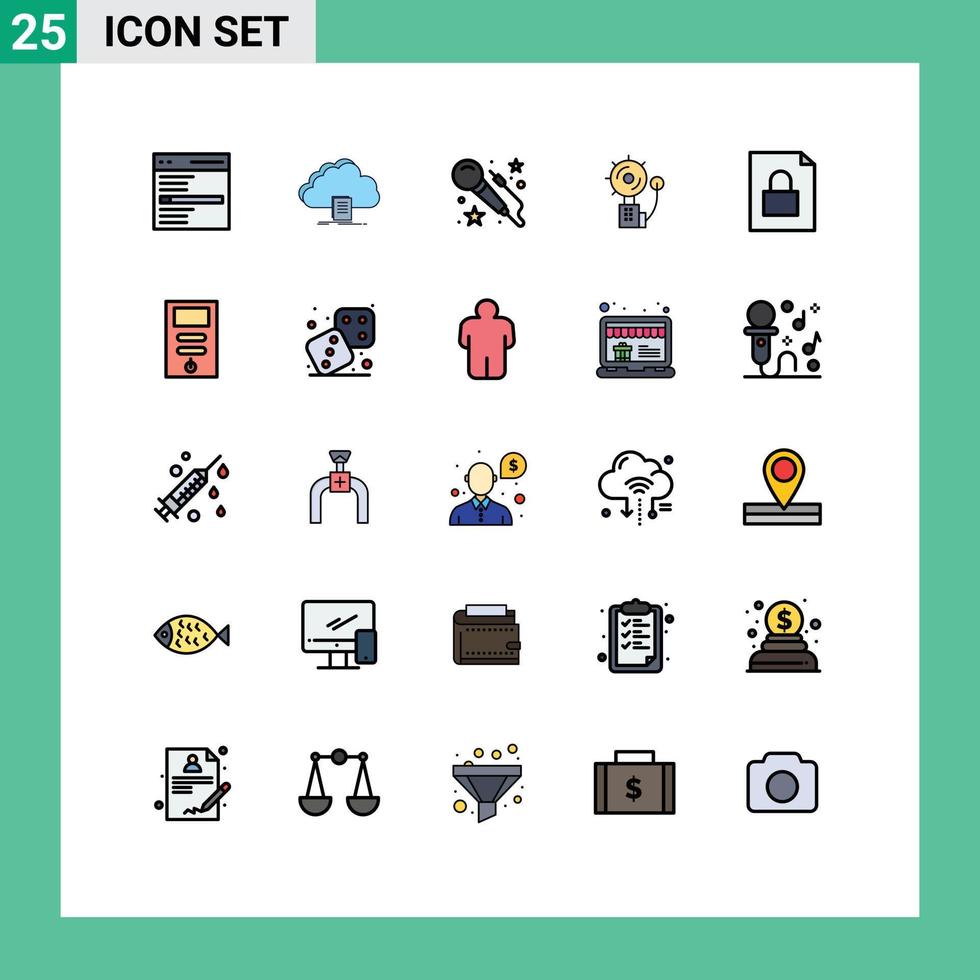 User Interface Pack of 25 Basic Filled line Flat Colors of intruder bell file alert art Editable Vector Design Elements