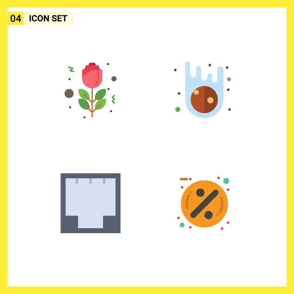 conjunto de 4 paquetes de iconos planos comerciales para venta de conexión de asteroides de red de flores elementos de diseño vectorial editables vector