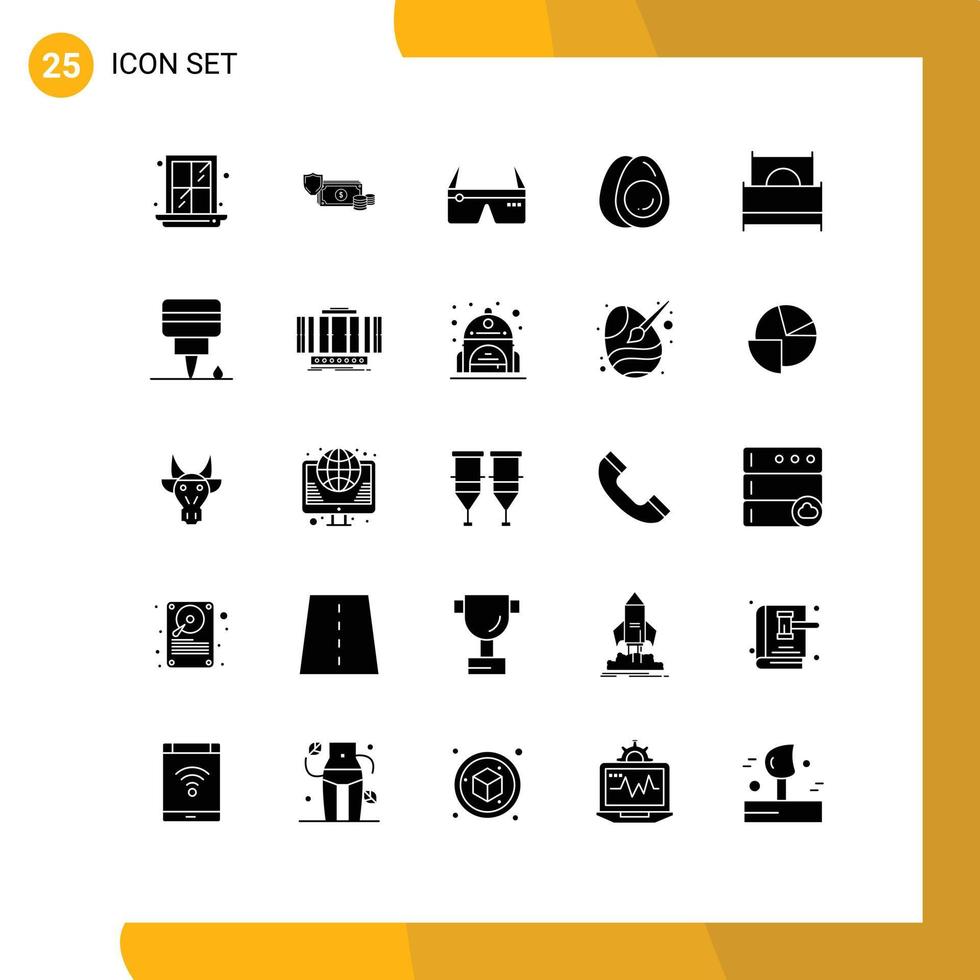 25 Universal Solid Glyph Signs Symbols of holiday egg money google digital Editable Vector Design Elements