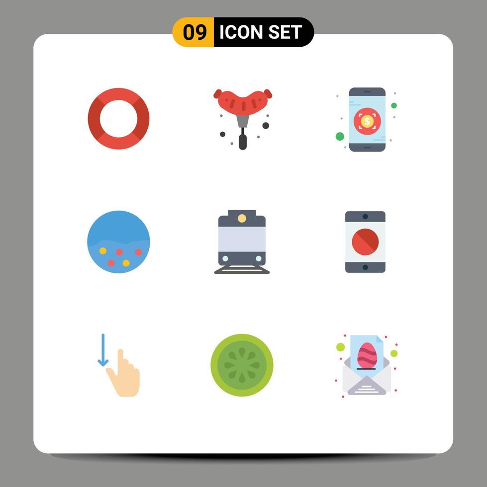 Group of 9 Modern Flat Colors Set for railway skin sausage skin care pigment Editable Vector Design Elements