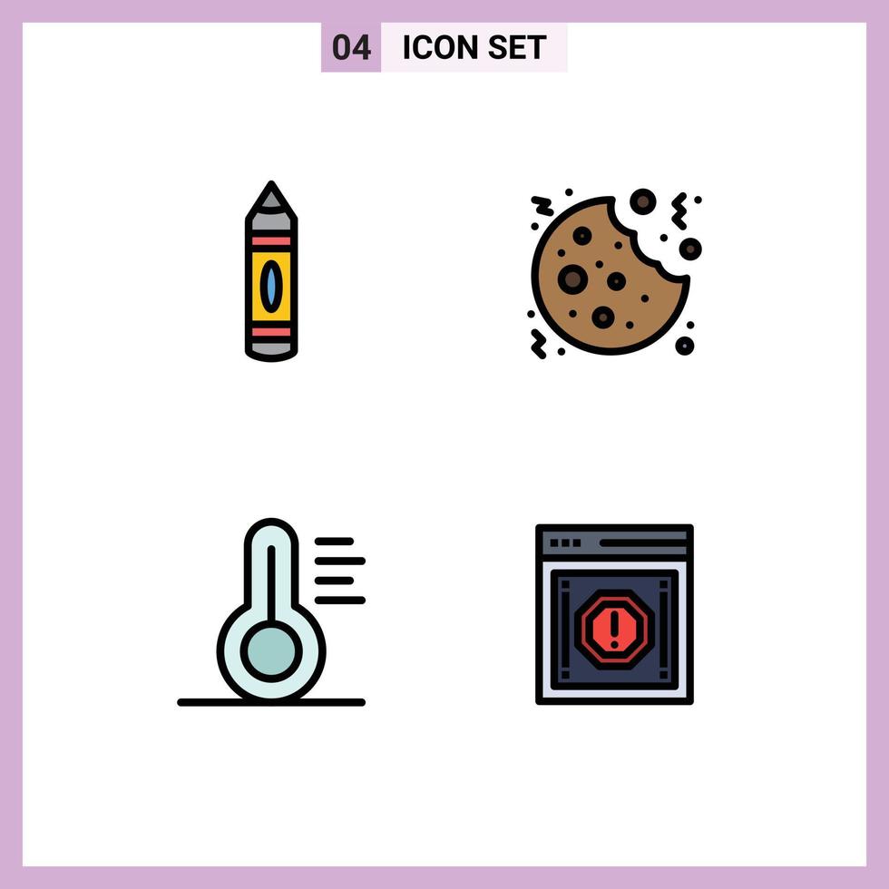 Modern Set of 4 Filledline Flat Colors and symbols such as drawing thermometer sketch dessert alert Editable Vector Design Elements