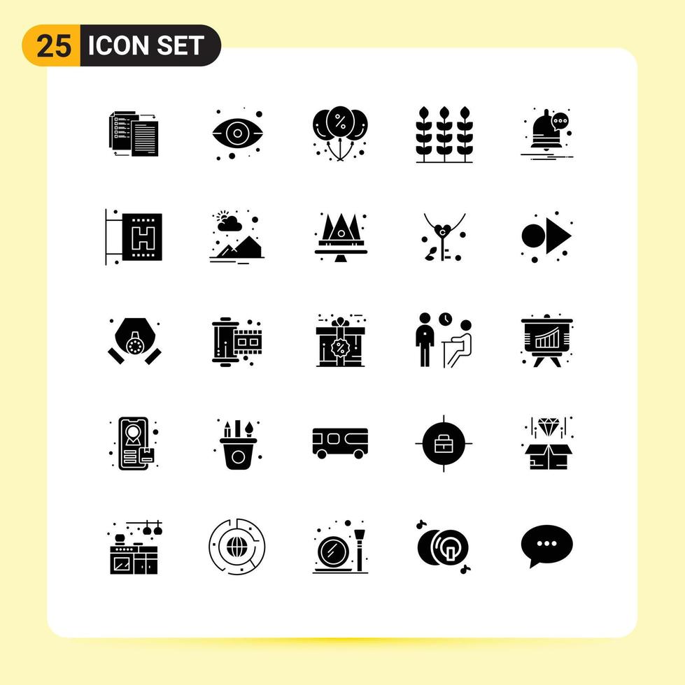 Mobile Interface Solid Glyph Set of 25 Pictograms of message giving view thanks party Editable Vector Design Elements