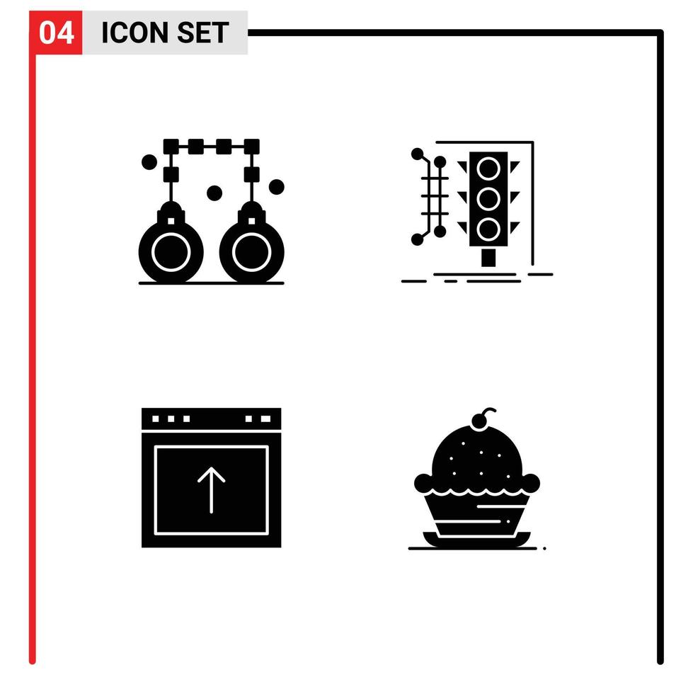 Set of 4 Vector Solid Glyphs on Grid for handcuffs arrow police monitoring interface Editable Vector Design Elements