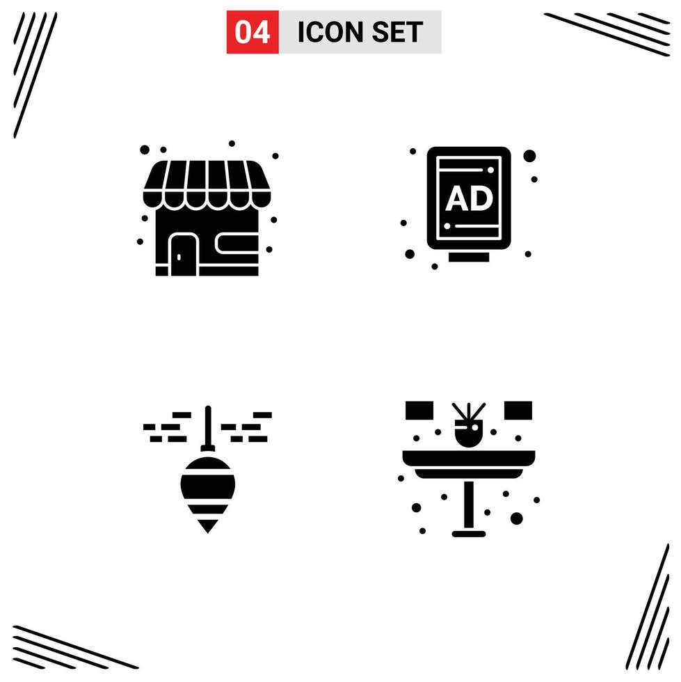 4 Universal Solid Glyphs Set for Web and Mobile Applications market plumb bob store street desk Editable Vector Design Elements