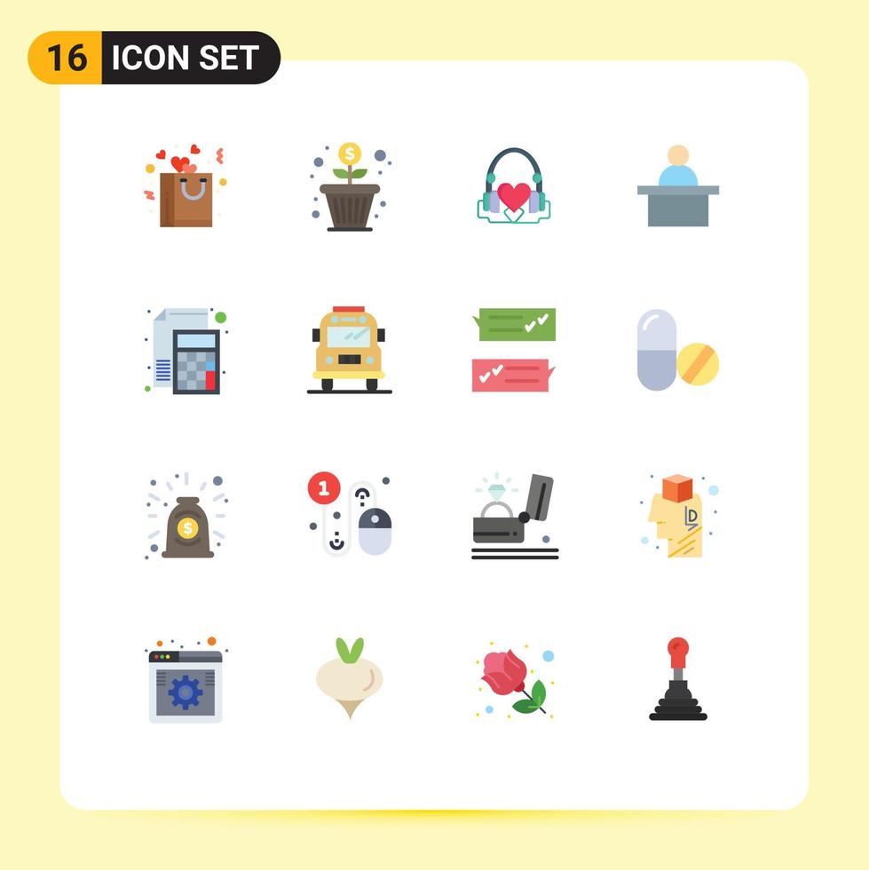 16 Thematic Vector Flat Colors and Editable Symbols of calculator teacher handbag professor wedding Editable Pack of Creative Vector Design Elements