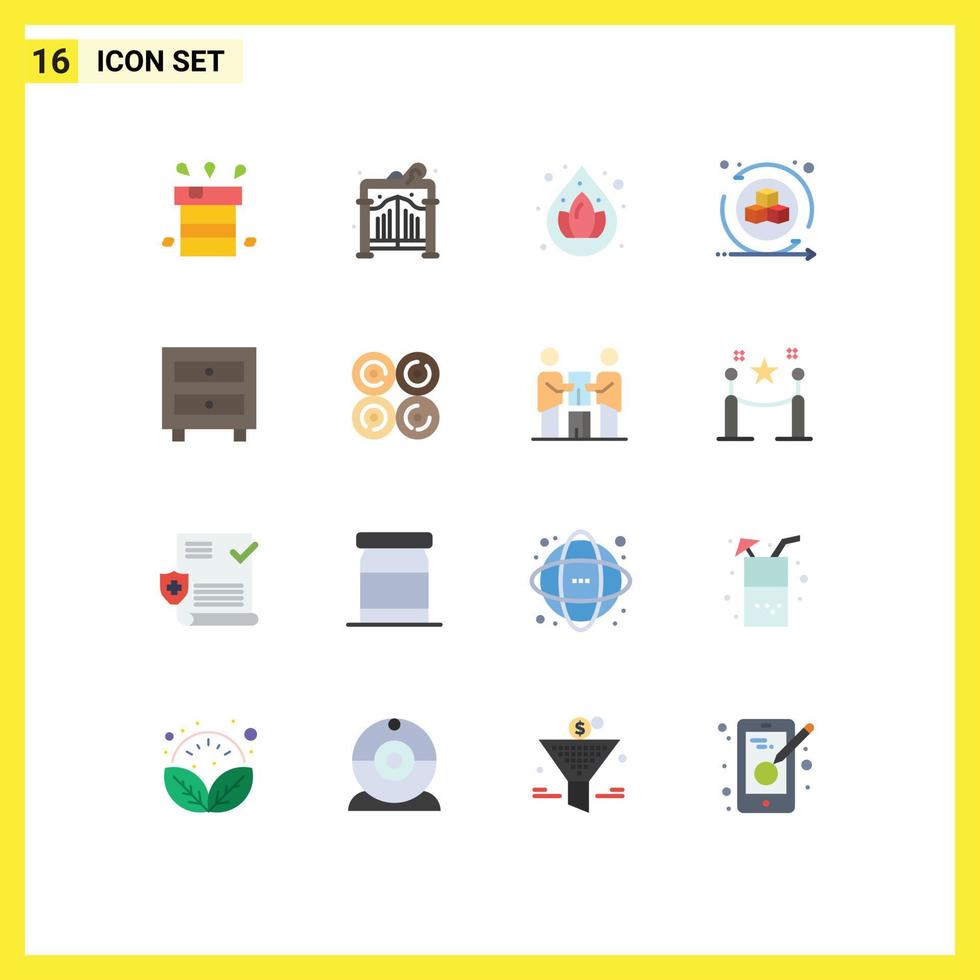 Modern Set of 16 Flat Colors Pictograph of interior cabinet water virtual shapes Editable Pack of Creative Vector Design Elements