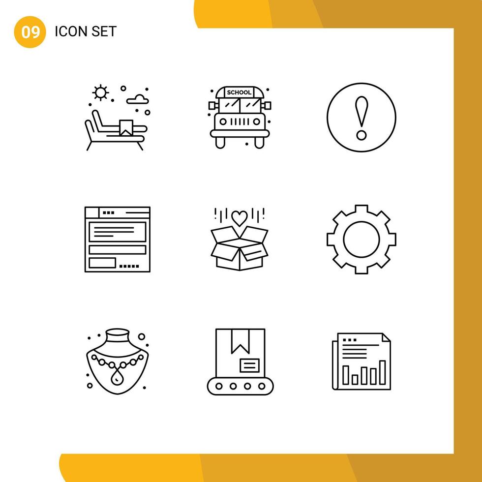9 Outline concept for Websites Mobile and Apps devices delivery warning box code Editable Vector Design Elements
