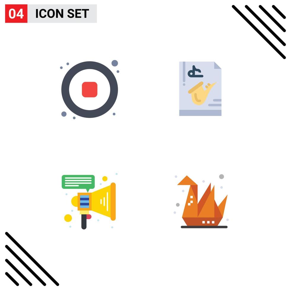 4 Universal Flat Icon Signs Symbols of audio marketing video music speaker Editable Vector Design Elements