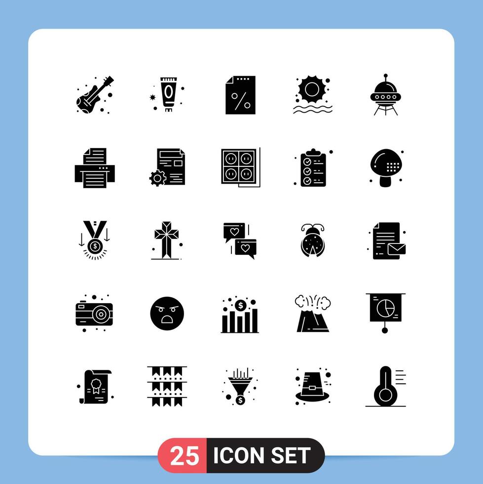 Solid Glyph Pack of 25 Universal Symbols of ship space ship document swimming beach Editable Vector Design Elements