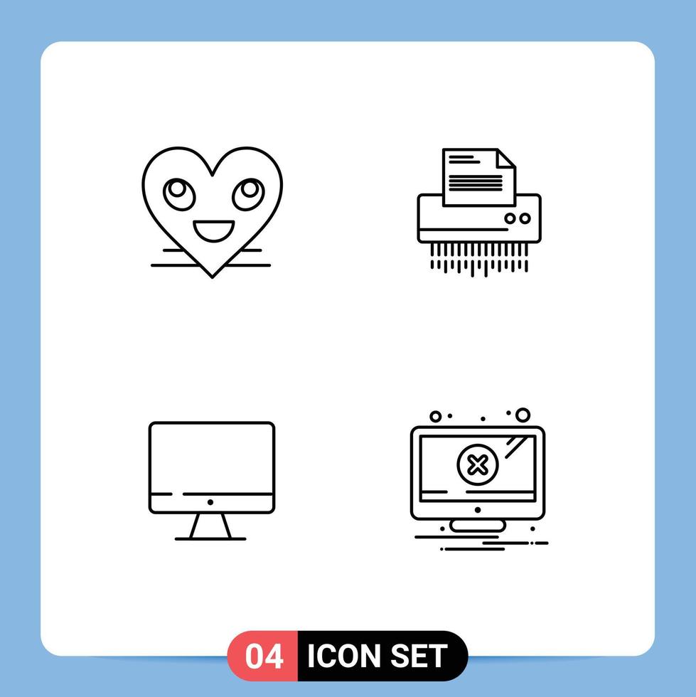 Set of 4 Vector Filledline Flat Colors on Grid for heart information face confidential paper Editable Vector Design Elements
